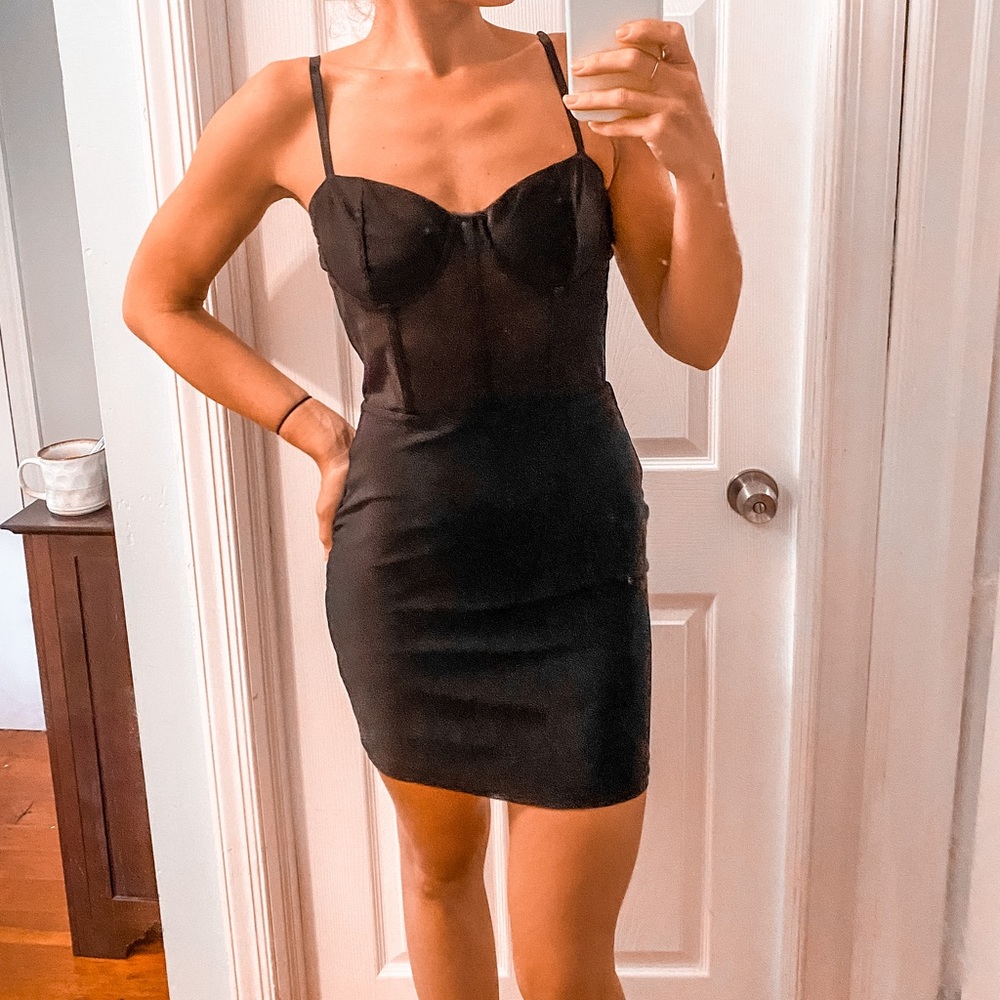 Ruby & Jenna | Black Corset Mesh Mini Dress